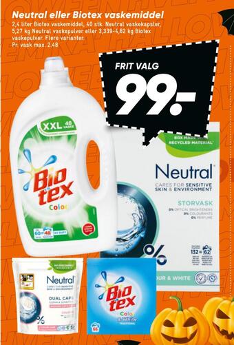 Bilka Neutral eller biotex vaskemiddel tilbud