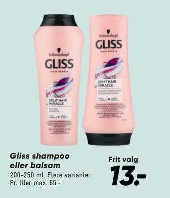Bilka Gliss shampoo eller balsam tilbud