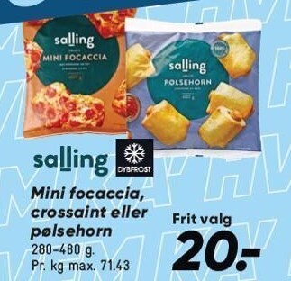 Bilka Mini focaccia, croissant eller pølsehorn tilbud