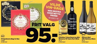 Netto Il capolavoro bag-in-box, faustino 1 gran reserva eller meneres 10 years port wine eller sincere red eller buttery blanc tilbud