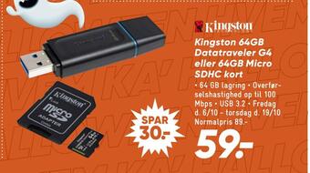 Bilka Kingston 64gb datatraveler g4 eller 64gb micro sdhc kort tilbud
