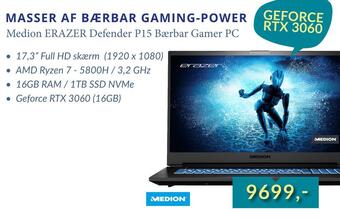 CBC Medion erazer defender p15 bærbar gamer pc tilbud