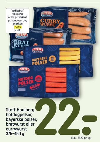 REMA 1000 Steff houlberg hotdogpølser, bayerske pølser, bratwurst eller currywurst tilbud