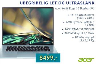 Acer swift edge 16 bærbar pc