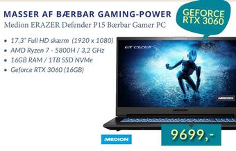 Tjdata Medion erazer defender p15 bærbar gamer pc tilbud