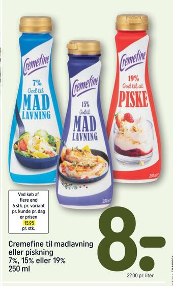 REMA 1000 Cremefine til madlavning eller piskning 7%, 15% eller 19% tilbud