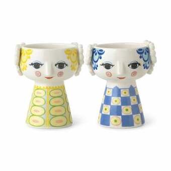 Imerco Bjørn wiinblad eva lysestage - 2 stk. - h 9,5 cm - porcelæn - blå/grøn tilbud