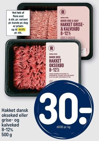 REMA 1000 Hakket dansk oksekød eller grise- og kalvekød tilbud