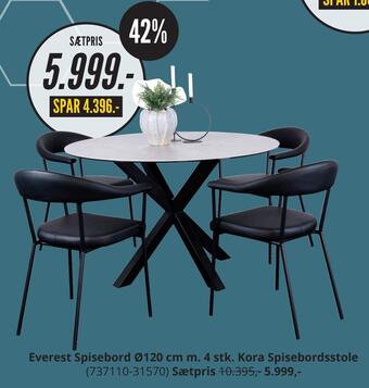 Everest spisebord ø120 cm m. 4 stk. kora spisebordsstole