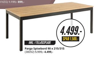 My Home Parga spisebord 90 x 215/315 tilbud