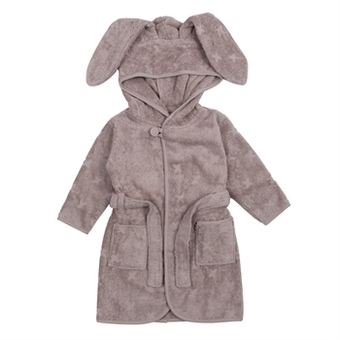 Morgenkåbe børn - str. 1-2 år - müsli - badekåbe til børn med kaninøre - rose wood - by green cotton