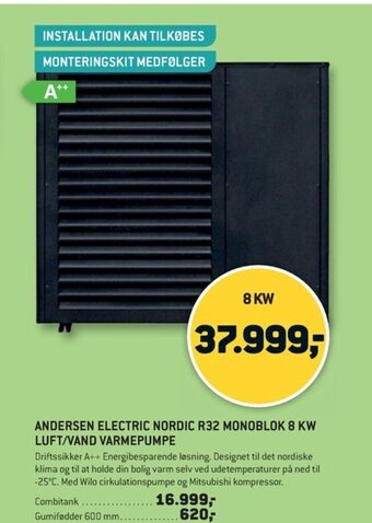 XL-BYG ANDERSEN ELECTRIC NORDIC R32 MONOBLOK 8 KW LUFT/VAND VARMEPUMPE tilbud