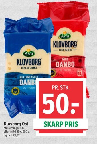 SPAR Klovborg skæreost danbo mild tilbud