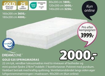 JYSK GOLD S25 SPRINGMADRAS tilbud