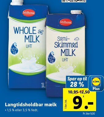 Lidl Milbona Langtidsholdbar mælk tilbud