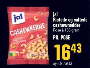 Otto Duborg Ja! ristede og saltede cashewnødder tilbud