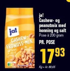 Ja! cashew- og peanutmix med honning og salt