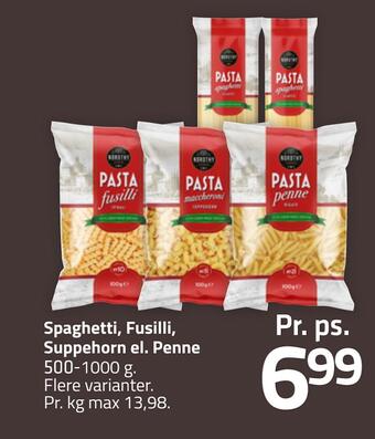 Spaghetti, fusilli, suppehorn el. penne