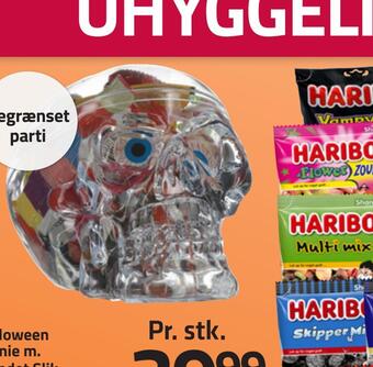 Fleggaard Halloween kranie m. blandet slik tilbud