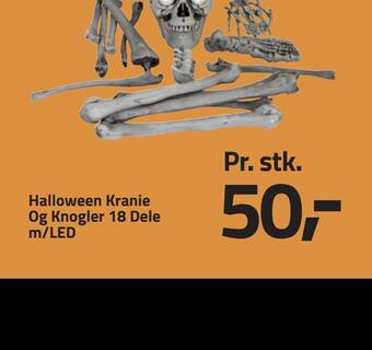 Halloween kranie og knogler 18 dele m/led