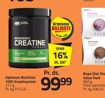 Fleggaard Optimum nutrition 100% kreatinpulver tilbud