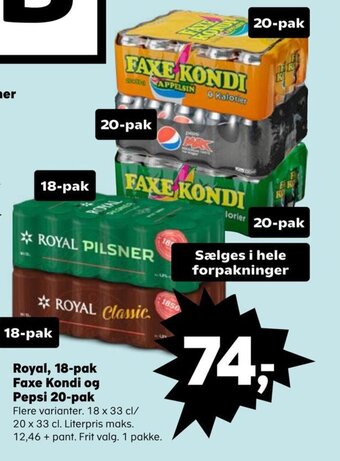 SuperBrugsen Royal, 18-pak Faxe Kondi og Pepsi 20-pak tilbud