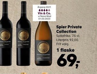 SuperBrugsen Spier Private Collection Sydafrika. 75 cl tilbud