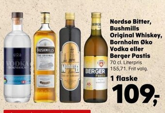 Nordsø Bitter, Bushmills Original Whiskey, Bornholm Øko Vodka eller Berger Pastis