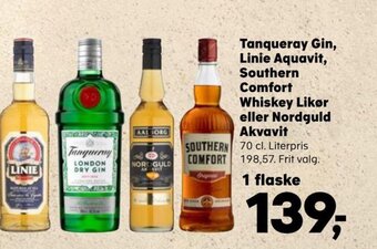 SuperBrugsen Tanqueray Gin, Linie Aquavit, Southern Comfort Whiskey Likør eller Nordguld Akvavit tilbud