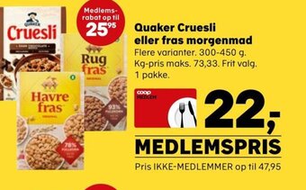 Quaker Cruesli eller fras morgenmad