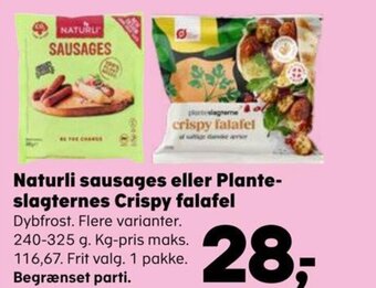 Naturli sausages eller Plante-slagternes Crispy falafel
