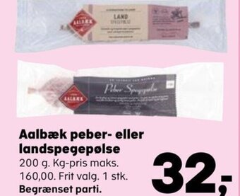 SuperBrugsen Aalbæk peber- eller landspegepølse tilbud