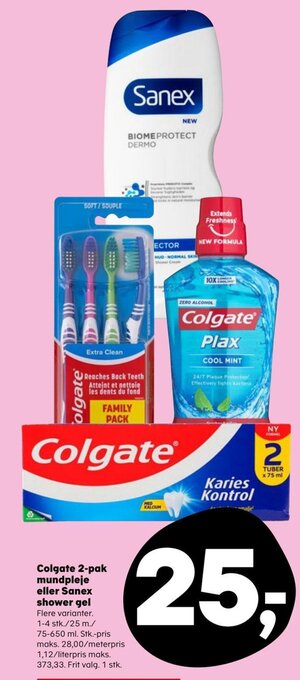 SuperBrugsen Colgate 2-pak mundpleje eller Sanex shower gel tilbud