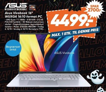 Bilka Asus vivobook 16'' wuxga 16:10 format pc tilbud