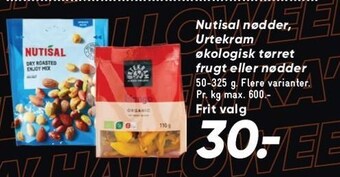 Bilka Nutisal nødder, urtekram økologisk tørret frugt eller nødder tilbud