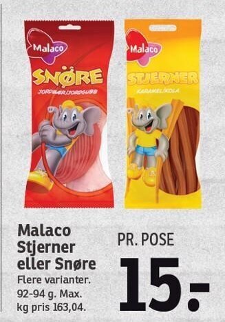SPAR Malaco stjerner eller snøre tilbud