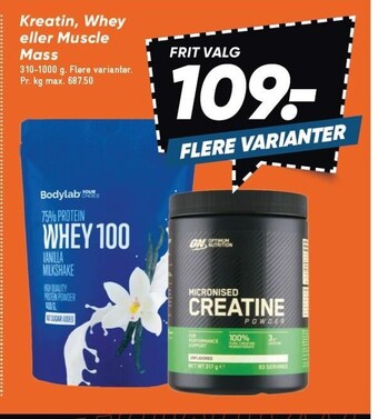 Bilka Kreatin, whey eller muscle mass tilbud