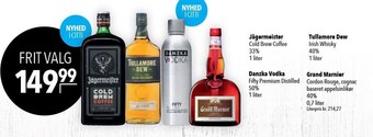 Jägermeister, tullamore dew, danzka vodka, grand marnier