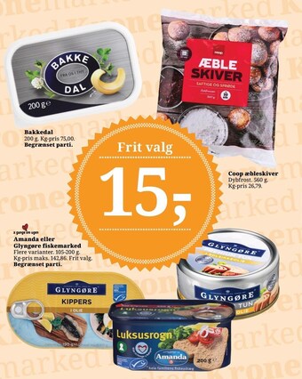 Bakkedal, coop æbleskiver, amanda eller glyngøre fiskemarked