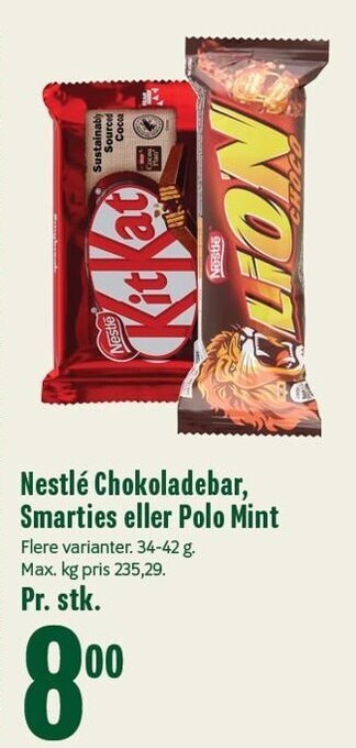 Min Købmand Nestlé chokoladebar smarties eller polo mint tilbud