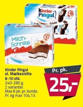 Fleggaard Kinder pingui el. mælkesnitte tilbud