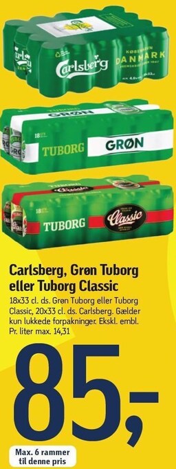 Føtex Carlsberg, grøn tuborg eller tuborg classic tilbud