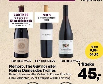 Kvickly Memoro, the guv'nor eller nobles dames des treilles tilbud