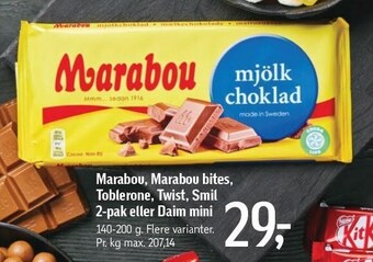 Føtex Marabou, marabou bites toblerone, twist, smil 2-pak eller daim mini tilbud