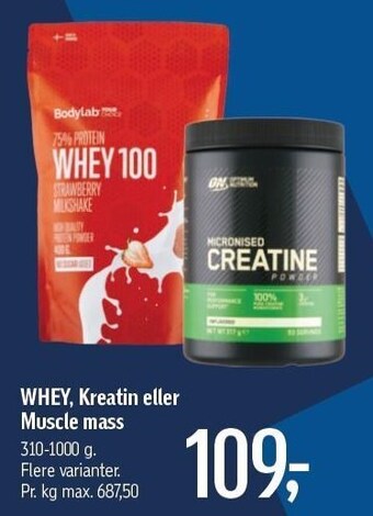 Føtex Whey, kreatin eller muscle mass tilbud