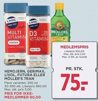MENY Hemojern, gerimax, livol, futura eller möller's tran tilbud