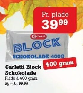 Carletti block schokolade