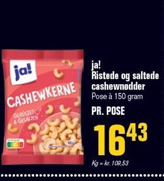 Poetzsch Padborg Ja! ristede og saltede cashewnødder tilbud