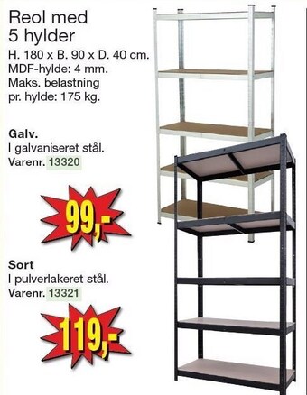 Reol med 5 hylder galv eller sort