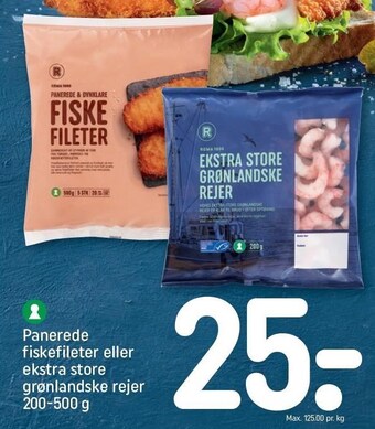 REMA 1000 Panerede fiskefileter eller ekstra store grønlandske rejer tilbud